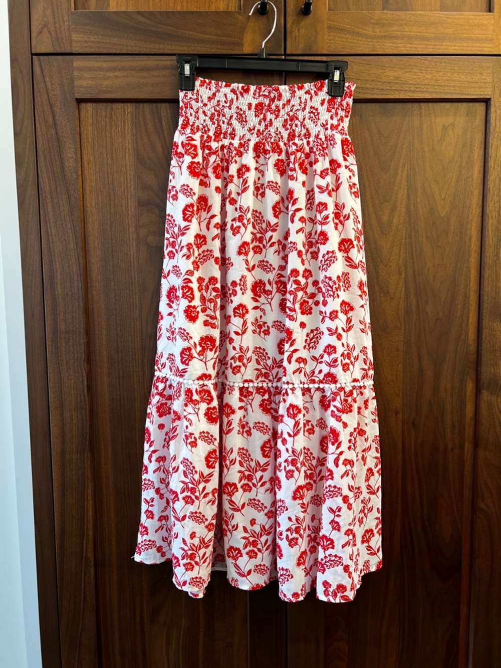 BTFBM Women's White and Red Floral Tiered Maxi Skirt size S